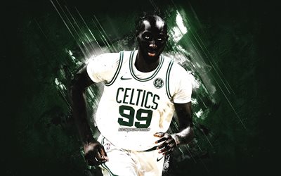 Tacko Fall, NBA, Boston Celtics, yeşil taş arka plan, Senegalli Basketbol Oyuncusu, portre, ABD, basketbol, Boston Celtics oyuncuları, Elhadji Tacko Sereigne Diop D&#252;şer