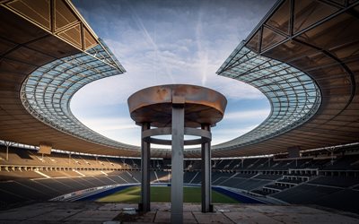 Olympiastadion, Berlin, Hertha BSC Stadium, German football stadium, evening, sunset, soccer field, Germany, Hertha BSC