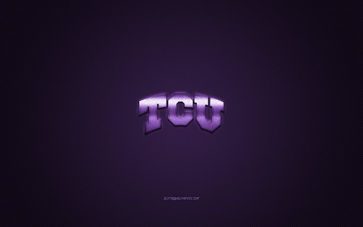 TCU Sapos com Chifres logotipo, Americano futebol clube, NCAA, roxo logotipo, roxo de fibra de carbono de fundo, Futebol americano, Fort Worth, Texas, EUA, TCU Sapos com Chifres