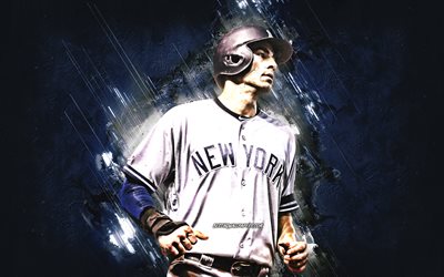 Tyler Wade, MLB, New York Yankees, blue stone background, baseball, portrait, USA, American baseball player, creative art
