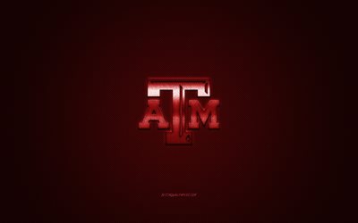 Texas AM Aggies logosu, Amerikan Futbol Kul&#252;b&#252;, NCAA, kırmızı logo, kırmızı karbon fiber arka plan, Amerikan Futbolu, College Station, Texas, USA, Texas AM Aggies