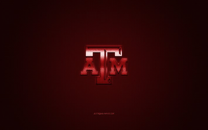 Texas AM Aggies logotipo, Americano futebol clube, NCAA, logo vermelho, vermelho de fibra de carbono de fundo, Futebol americano, College Station, Texas, EUA, Texas AM Aggies
