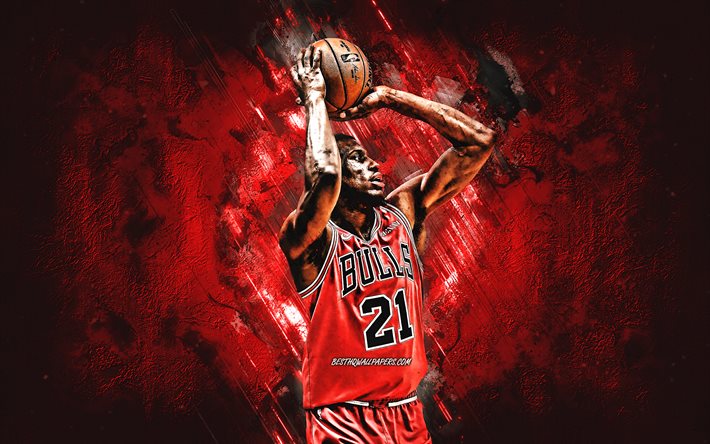 Thaddeus Young, NBA, Chicago Bulls, red stone background, American Basketball Player, portrait, USA, basketball, Chicago Bulls players, Thaddeus Charles Young Sr