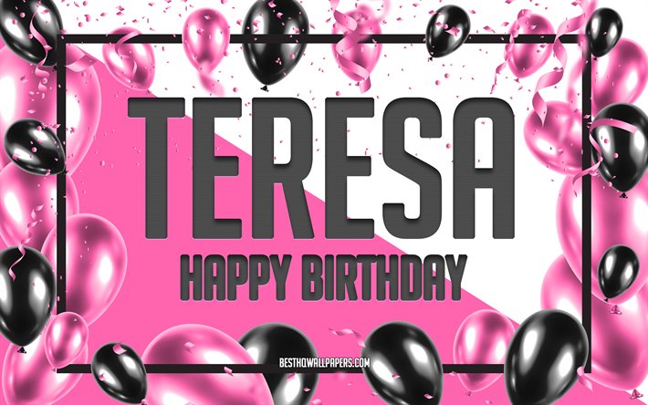 お誕生日おめテレサ, 3dアート, お誕生日の3d背景, テレサ, ピンクの背景, 嬉しいサーの誕生日, 3d文字, テレサ誕生日, 創作誕生の背景