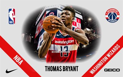 Thomas Bryant, Washington Wizards, American Basketball Player, NBA, portrait, USA, basketball, Capital One Arena, Washington Wizards logo