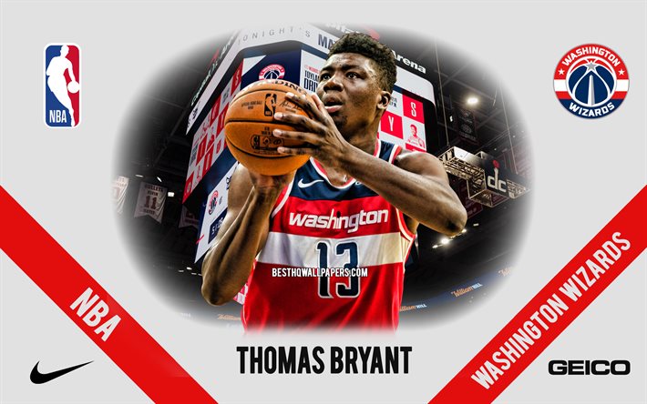 Thomas Bryant, Washington Wizards, Giocatore di Basket Americano, NBA, ritratto, stati UNITI, basket, Capital One Arena, Washington Wizards logo