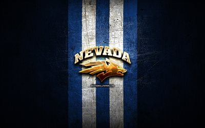 Nevada Wolf Pack, kultainen logo, NCAA, sininen metalli tausta, american football club, Nevada Wolf Pack logo, amerikkalainen jalkapallo, USA