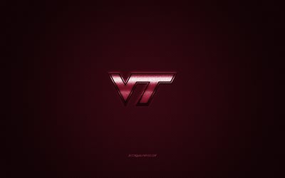 Virginia Tech Hokies logo, American football club, NCAA, burgundy logo, burgundy carbon fiber background, American football, Virginia, USA, Virginia Tech Hokies, Virginia Polytechnic Institute
