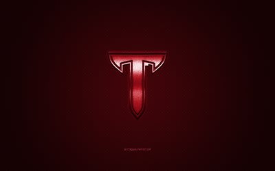 Troy Trojans logo, American football club, NCAA, burgundy logo, burgundy carbon fiber background, American football, Troy, Alabama, USA, Troy Trojans