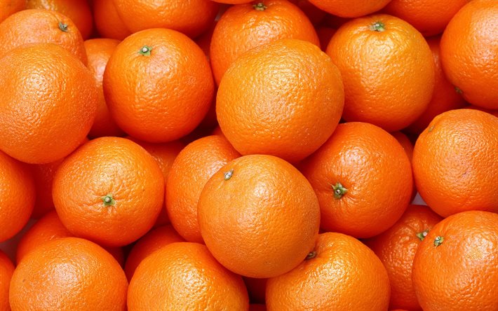 apelsiner, citrusfrukter, bakgrund med apelsiner, apelsiner konsistens, orange bakgrund, frukt