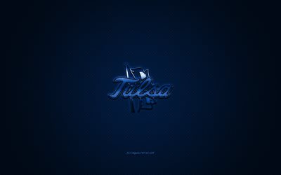 Tulsa Golden Hurricane logo, American football club, NCAA, blue logo, blue carbon fiber background, American football, Tulsa, Oklahoma, USA, Tulsa Golden Hurricane