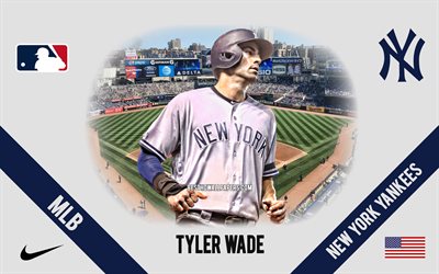 Tyler Wade, New York Yankees, American Baseball Player, MLB, portrait, USA, baseball, Yankee Stadium, New York Yankees logo, Major League Baseball