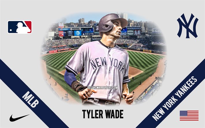 Tyler Wade, Yankees de New York, Am&#233;ricain, Joueur de Baseball, MLB, portrait, etats-unis, le baseball, le Yankee Stadium, logo New York Yankees, la Ligue Majeure de Baseball