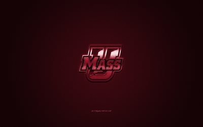 UMass Minutemen logo, club di football Americano, NCAA, logo rosso, rosso contesto in fibra di carbonio, football Americano, Amherst, Massachusetts, USA, UMass Minutemen