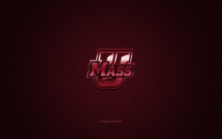 UMass Minutemen logo, club de football Américain, la NCAA, le logo rouge, rouge de fibre de carbone de fond, football Américain, Amherst, Massachusetts, états-unis, UMass Minutemen