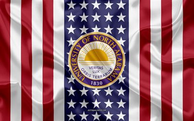 University of North Alabama Emblem, American Flag, University of North Alabama logo, Florence, Alabama, USA, Emblem of University of North Alabama