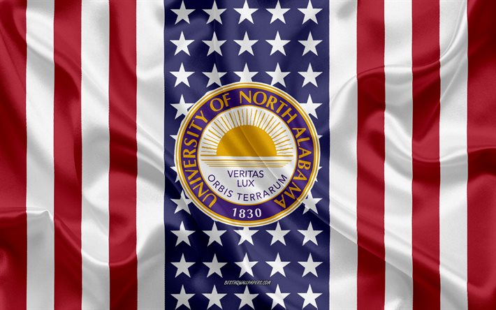 Kuzey Alabama &#220;niversitesi Amblemi, Amerikan Bayrağı, Kuzey Alabama &#220;niversitesi logosu, Florence, Alabama, ABD, Amblemi, Kuzey Alabama &#220;niversitesi