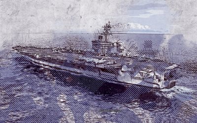 USS Carl Vinson, CVN-70, grunge konst, kreativ konst, m&#229;lade USS Carl Vinson, ritning, USS Carl Vinson grunge, digital konst, US Navy