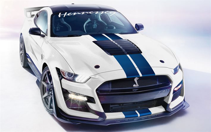 2020, Hennessey GT500 Venom 1000, vista de frente, exterior, blanco coup&#233; deportivo Ford Mustang tuning, deportes Americanos de autom&#243;viles, Ford
