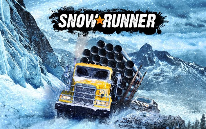 SnowRunner, off-road lastbilar, affisch, pr-material, vinter, racing, off-logistikfr&#229;gor simulering spel