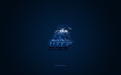 UTEP Miners logo, American football club, NCAA, blue logo, blue carbon fiber background, American football, El Paso, Texas, USA, UTEP Miners