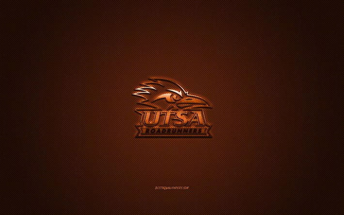 UTSA Roadrunnersロゴ, アメリカのサッカークラブ, NCAA, オレンジロゴ, オレンジの炭素繊維の背景, アメリカのサッカー, サンアントニオ, テキサス州, 米国, UTSA Roadrunners