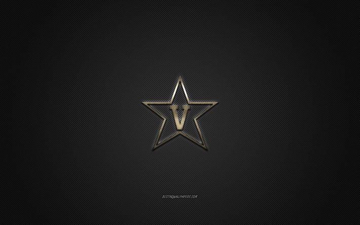 Vanderbilt Commodores logo, club di football Americano, NCAA, logo oro, grigio contesto in fibra di carbonio, football Americano, Nashville, Tennessee, USA, Vanderbilt Commodores