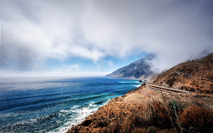 المحيط, الساحل, المناظر الطبيعية الجبلية, الطريق على طول المحيط, كاليفورنيا, الولايات المتحدة الأمريكية