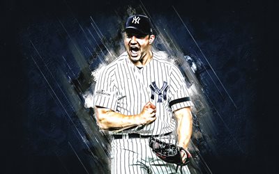 Tommy Kahnle, MLB New York Yankees, la pietra blu di sfondo, baseball, ritratto, stati UNITI, Americano, giocatore, arte creativa