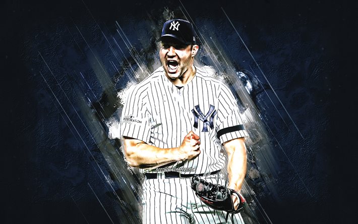 Tommy Kahnle, MLB, New York Yankees, bl&#229; sten bakgrund, baseball, portr&#228;tt, USA, Amerikanska baseball-spelare, kreativ konst