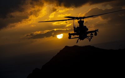 ベルAH-1Zヴァイパーバイト, アメリカ攻撃ヘリコプター, AH-1Z, 夜, 夕日, 軍用ヘリコプター, 米空軍