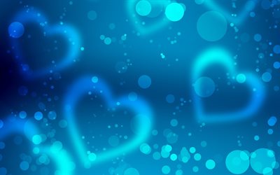 blue hearts background, artwork, abstract art, hearts patterns, love concepts, abstract hearts background, hearts textures, background with hearts