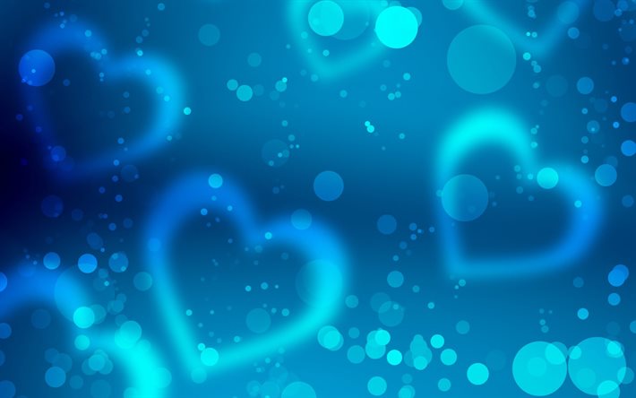 blue hearts background, artwork, abstract art, hearts patterns, love concepts, abstract hearts background, hearts textures, background with hearts