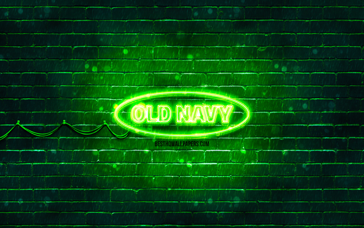 old navy logotipo verde, 4k, verde brickwall, old navy logotipo, marcas, old navy neon logotipo, old navy
