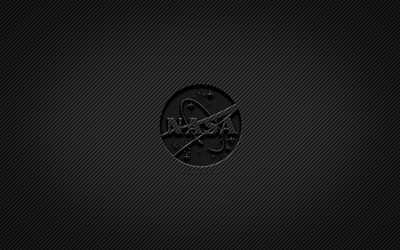 NASA carbon logo, 4k, grunge art, carbon background, creative, NASA black logo, brands, NASA logo, NASA