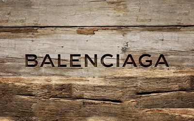Balenciaga wooden logo, 4K, wooden backgrounds, brands, Balenciaga logo, creative, wood carving, Balenciaga