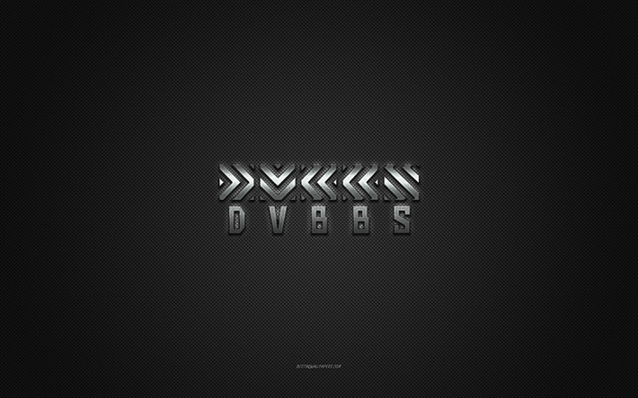 DVBBS logo, silver shiny logo, DVBBS metal emblem, gray carbon fiber texture, DVBBS, brands, creative art, DVBBS emblem