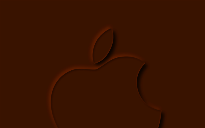 orangefarbenes apple-logo, 4k, kreativ, minimal, orangefarbene hintergr&#252;nde, apple-3d-logo, apple-minimalismus, apple-logo, apple