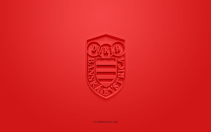 mfk dukla banska bystrica, kreatives 3d-logo, roter hintergrund, fortuna liga, 3d-emblem, slowakischer fu&#223;ballverein, slowakei, 3d-kunst, fu&#223;ball, mfk dukla banska bystrica 3d-logo
