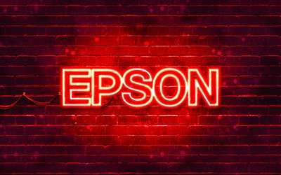 Epson red logo, 4k, red neon lights, creative, red abstract background, Epson logo, brands, Epson