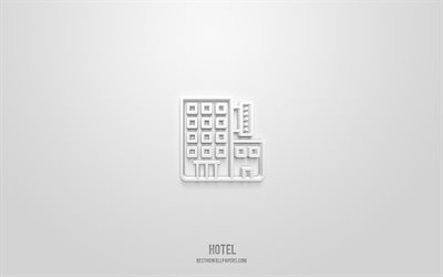 Hotel 3d icon, white background, 3d symbols, Hotel, buildings icons, 3d icons, Hotel sign, buildings 3d icons