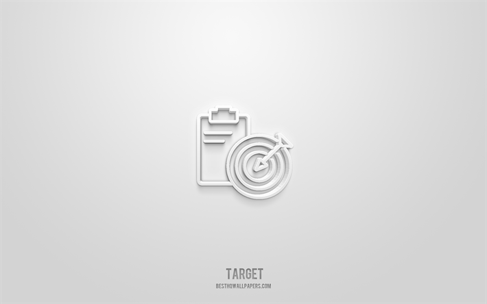 Target 3d icon, white background, 3d symbols, Target, business icons, 3d icons, Target sign, business 3d icons