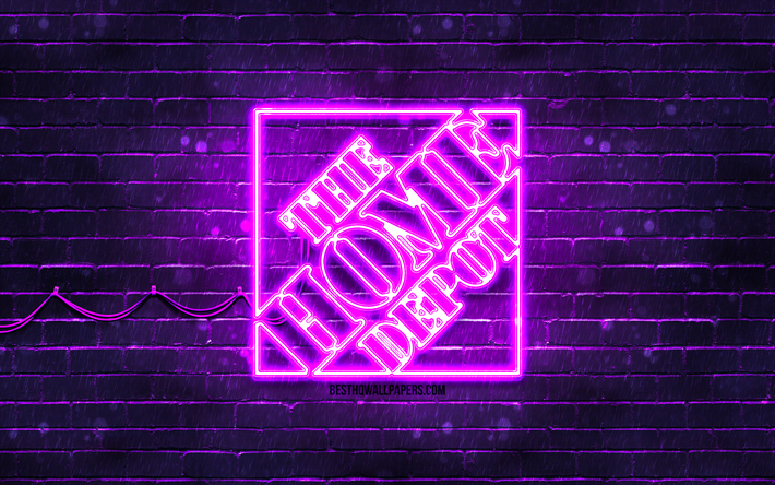 home depot violetti logo, 4k, violetti tiilisein&#228;, home depot logo, tuotemerkit, home depot neon logo, home depot