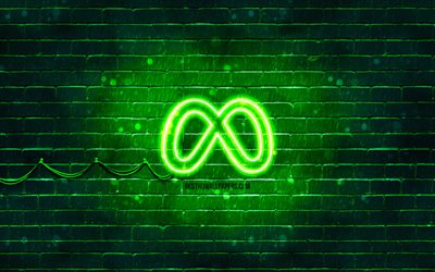 logotipo verde de meta, 4k, pared de ladrillo verde, logotipo de meta, fondo abstracto verde, marcas, logotipo de ne&#243;n de meta, meta