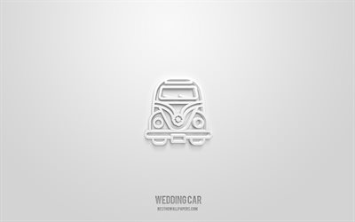 Wedding Car 3d icon, white background, 3d symbols, Wedding Car, holidays icons, 3d icons, Wedding Car sign, holidays 3d icons