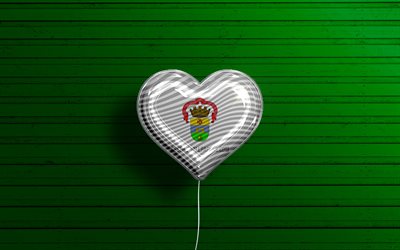 ポルトアレグレが大好き, chk, リアルな風船, 緑の木製の背景, ポルトアレグレの日, ブラジルの都市, ポルトアレグレの旗, ブラジル, 旗が付いている気球, ポルトアレグレ旗, ポルトアレグレ