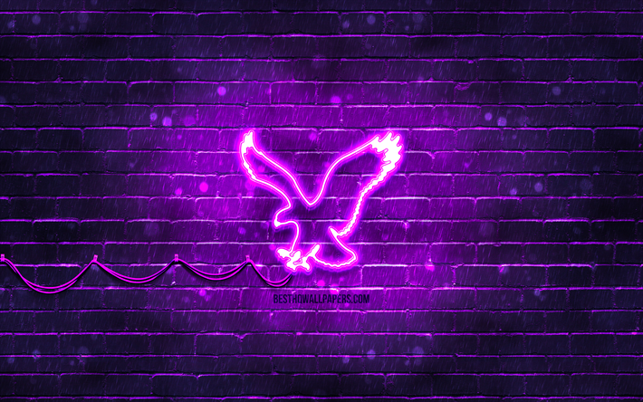 American Eagle Outfitters violet logo, 4k, violet brickwall, American Eagle Outfitters logo, brands, American Eagle Outfitters neon logo, American Eagle Outfitters