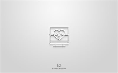 icona ecg 3d, sfondo bianco, simboli 3d, ecg, icone della medicina, icone 3d, segno ecg, icone della medicina 3d