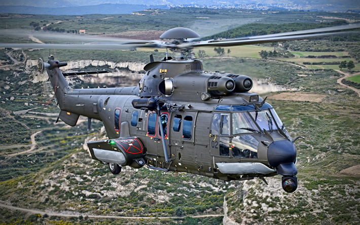airbus helicopters h225m, 4k, arm&#233;e de l air, h&#233;licopt&#232;re de transport militaire, h225m, eurocopter ec725 caracal