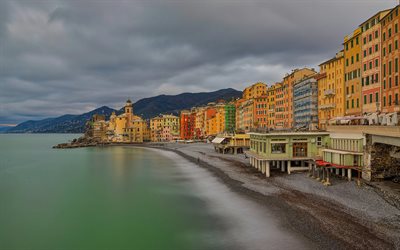 Camogli, evening, sunset, Ligurian coast, sea, Camogli cityscape, Liguria, Camoggi, Genoa, Italy